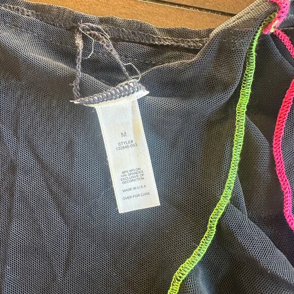 Black Mesh Ruffle Micro Mini Skirt Y2K Fairy Grunge Coquette Club Festival sz M - Picture 2 of 6